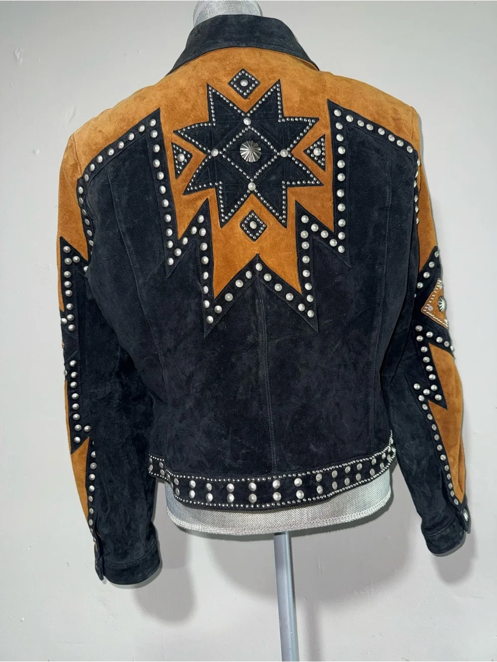 Vintage 90’s Cripple Creek Star Studded Western Suede Leather Jacket Size XL - Picture 2 of 5